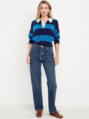 Old Navy Women’s Slouchy Straight Jeans 16 Tall Dark Wash Mid Rise NWT